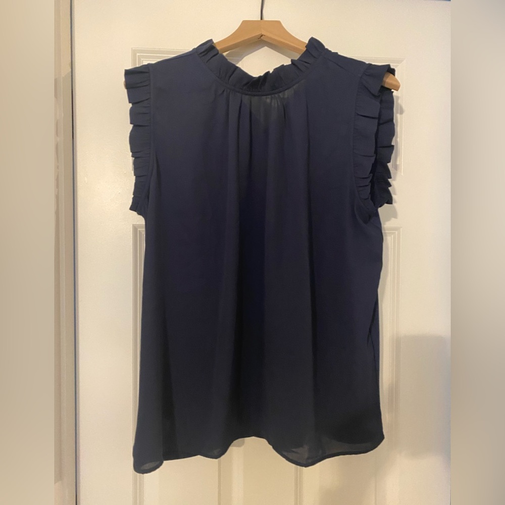 NWT Ann Taylor navy blue ruffle sleeveless blouse